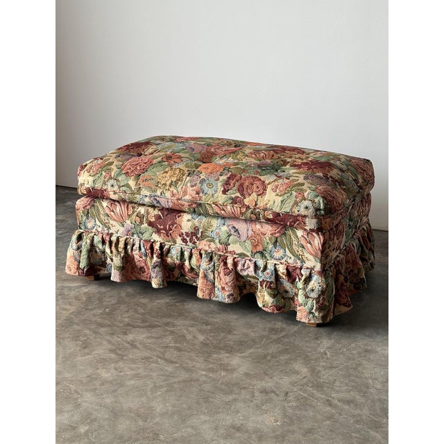 Floral Jacquard Tapestry Skirted Tufted Ottoman, 1980s For Sale - Image 4 of 13