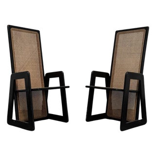 High-Backed Chairs in Lacquered Vienna Straw, 1970s, Set of 2 For Sale