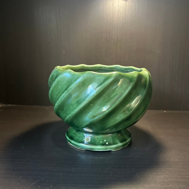 Mid 20th Century Bottle Green Ceramic Swirl Planter For Sale - Image 4 of 9
