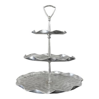 Mid 20th-Century Hand Forged Aluminum “Atomic” Swirl Design Three-Tier Centerpiece Tray For Sale