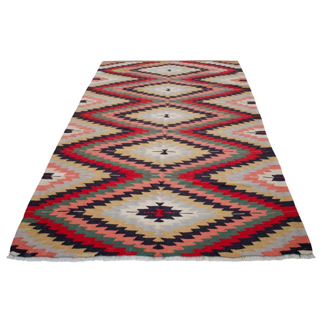 Vintage 5x8 Ft Turkish Rug Kilim – Tribal Living Room Decor Bohemian Style Rug For Sale - Image 6 of 14