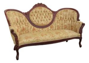 Mid 20th Century Victorian Kimball Carved Solid Mahogany Sofa Couch 6219