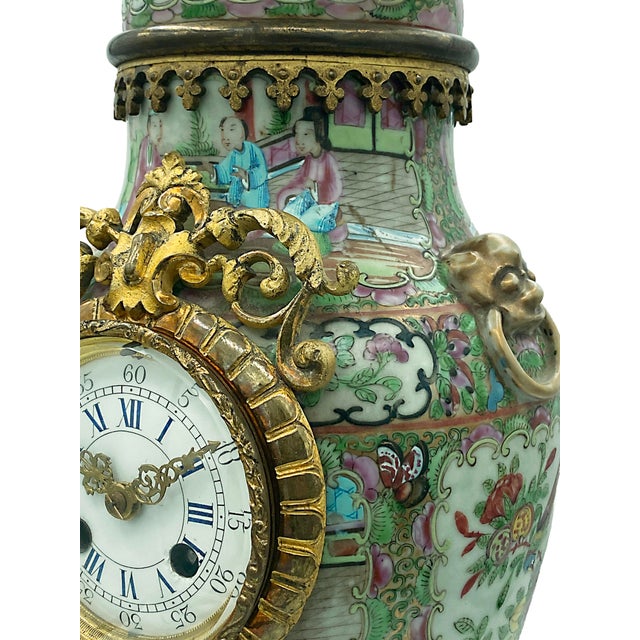 19th Century French Clock in a Canton Famille Rose Porcelain Vase For Sale - Image 9 of 11