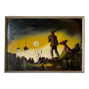 1960's Vintage Mexican Impressionist Abstract Landscape Painting, Framed