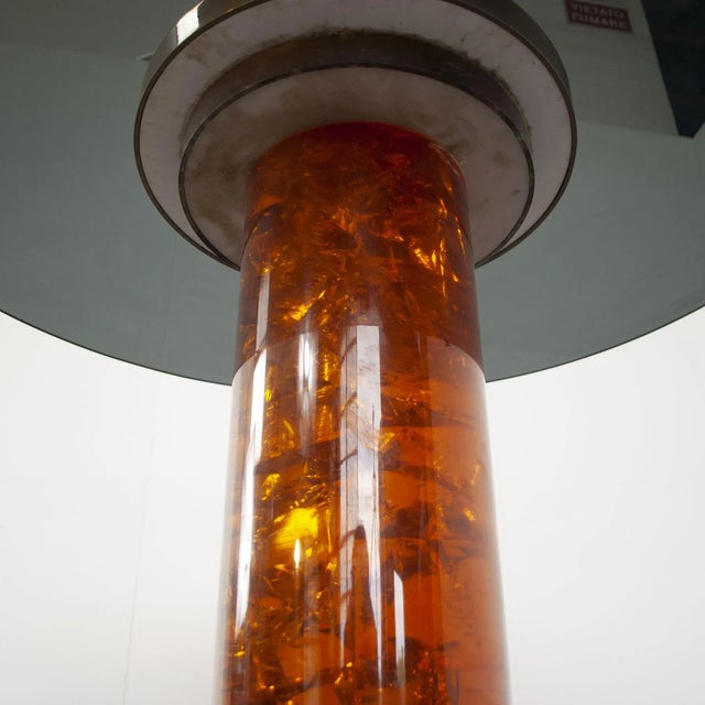 Metal Honey Color Chromed Steel and Acrylic Glass Dining Table, 1970s For Sale - Image 7 of 9