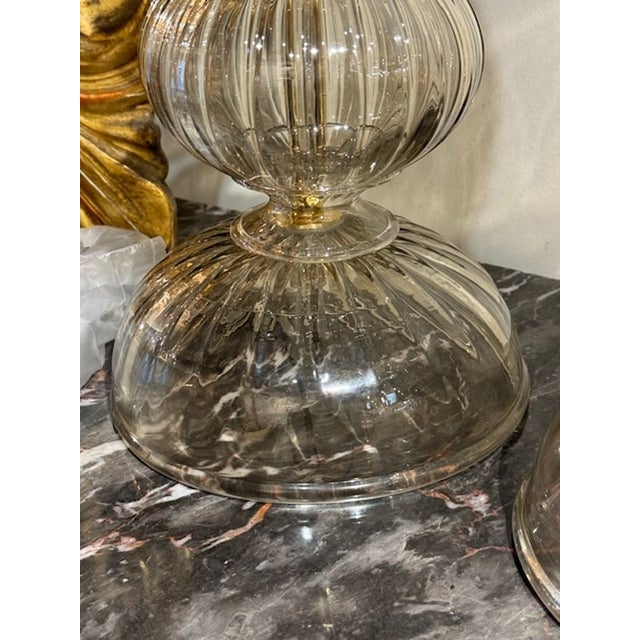 Pair of Modern Murano Glass Lamps in Fume' Color For Sale In Dallas - Image 6 of 6