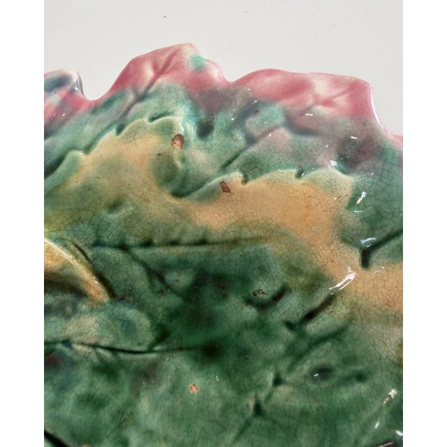 Majolica Antique 19th C. Etruscan Majolica Begonia Leaf Platter - Griffen, Smith & Hill For Sale - Image 4 of 9