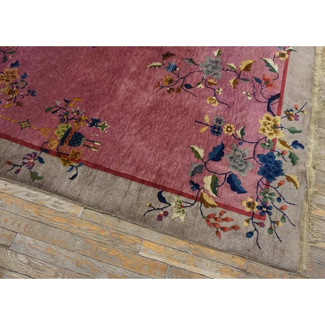 1920s Purple Floral Antique Chinese Art Deco Carpet 6' X 8'10" Handknotted Wool Rug For Sale - Image 15 of 15