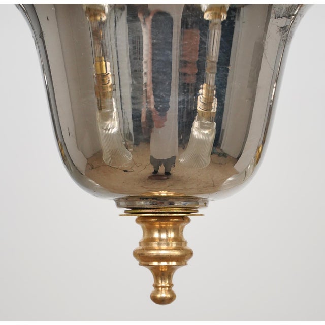 Mid 20th Century Traditional Brass & Nickel 4 Arm Glass Shades Pole Chandelier For Sale In New York - Image 6 of 12
