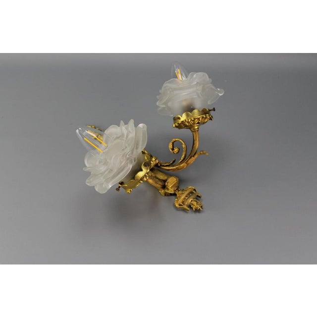 French Neoclassical Style Bronze and White Frosted Glass Two-Arm Sconce, 1890s For Sale - Image 12 of 18