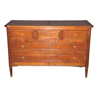 French Louis XVI Directoire Solid Cherry Brass Mounted Commode C. 1950s For Sale