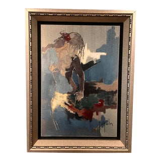 1970s Modern Abstract Portrait Painting Signed Achim - Framed Contemporary Art, Mid Century Modern For Sale