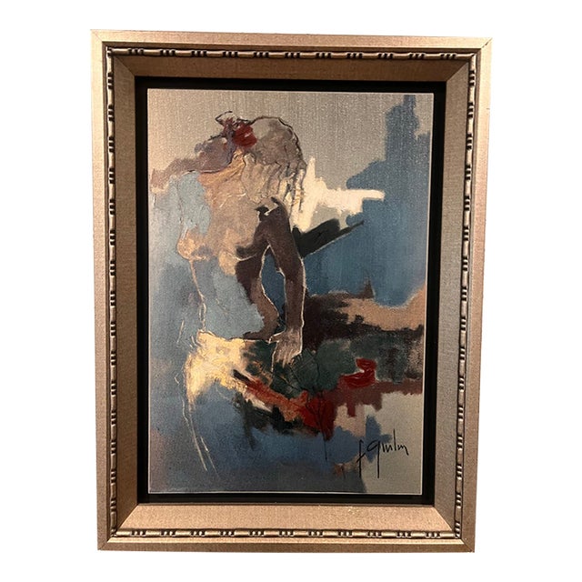 1970s Modern Abstract Portrait Painting Signed Achim - Framed Contemporary Art, Mid Century Modern For Sale