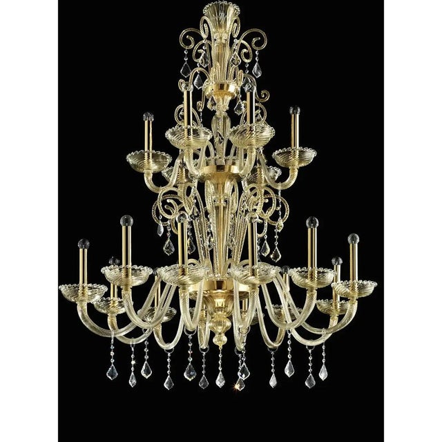 Glass Ornate Imperial Venetian Chandelier with Gold Curled Murano Glass by Simoeng for Simoeng For Sale - Image 7 of 9