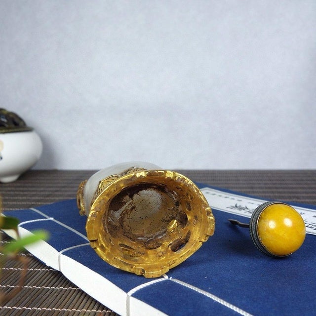 Vintage Gilt Glass Snuff Bottle With Monkey Motif and Stand For Sale - Image 4 of 9