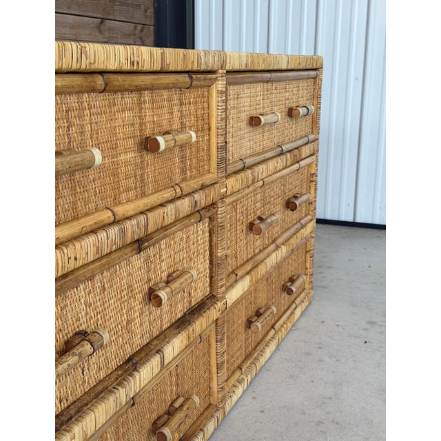 Vintage Pencil Reed Rattan 6-Drawer Dresser With Cane Drawer Fronts For Sale - Image 4 of 12