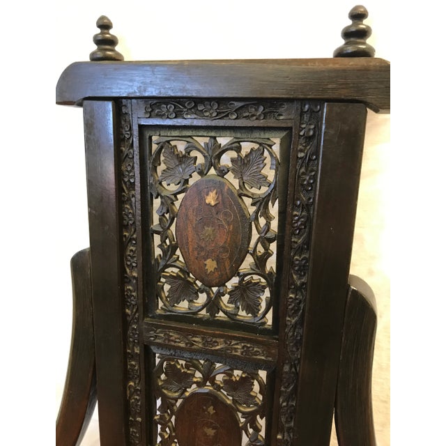 Chocolate Vintage Carved and Pierced Fantasy Chairs Made in India- Set of 4 For Sale - Image 8 of 13