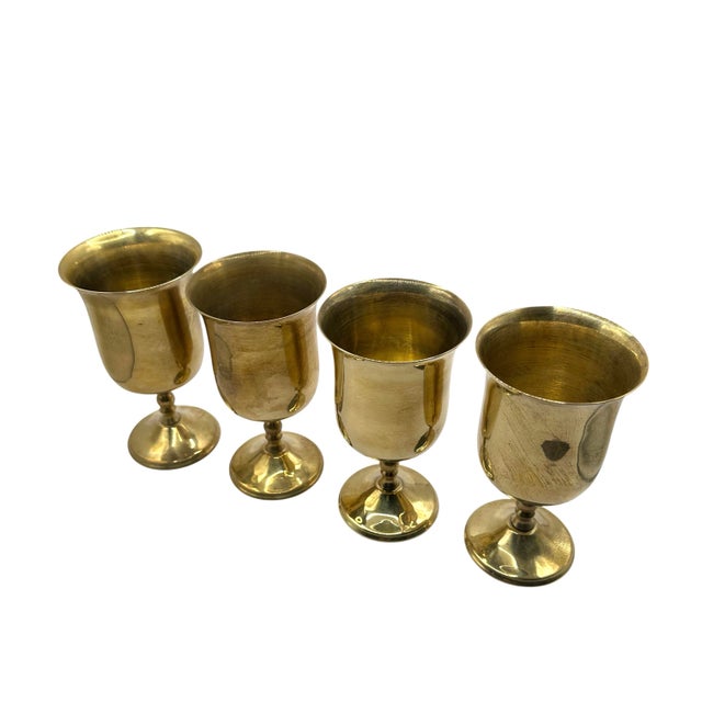 Vintage Mid Century Modern Solid Brass Goblets – Set of 4 For Sale - Image 4 of 12