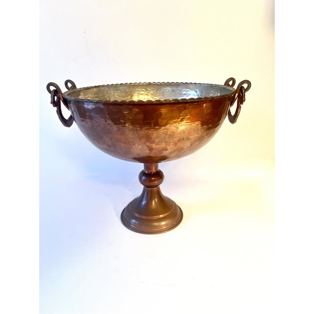Art Nouveau Hammered Copper Footed Pedestal Bowl with Decorative Handles For Sale - Image 3 of 8