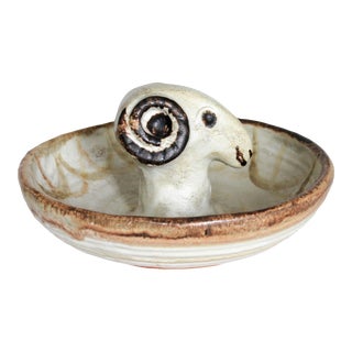 Vintage Studio Art Rams Head Pottery Bowl For Sale