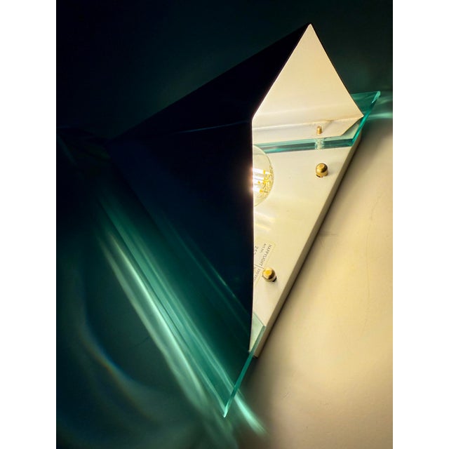 White Vintage Postmodern Acrylic and Metal White Triangular Wall Lamp by Happy Light, 1980s For Sale - Image 8 of 17