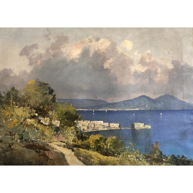 Ugo Maresca, Baie de Naples et vue sur le Vésuve, Oil on Canvas For Sale - Image 9 of 9