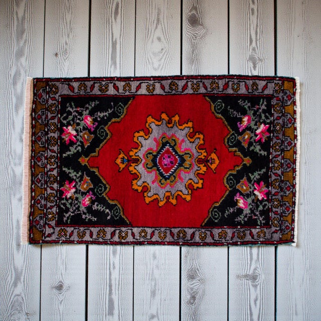 Mid-Century Modern 1960s Hand Knotted Door Mat, Entryway Rug, Bath Mat, Kitchen Decor, Small Rug, Turkish Rug - 1'11" X 3' For Sale - Image 3 of 13