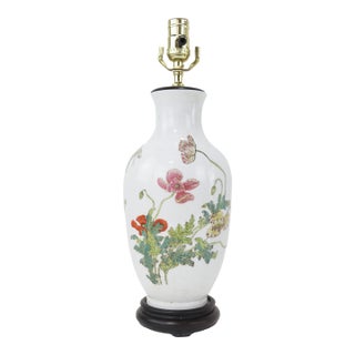 Mid 20th Century Chinese Porcelain Poppy Flower Table Lamps For Sale