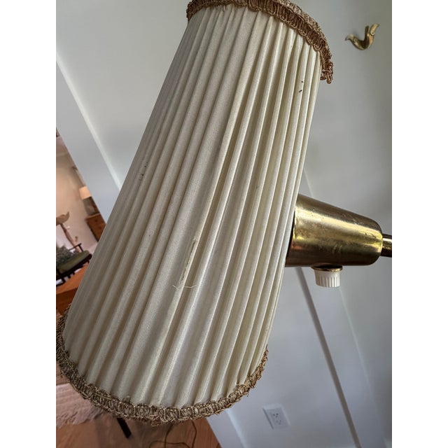 Mid-Century Modern Vintage Mid Century Brass and Red Floor Lamp W/3 Fabric Shades For Sale - Image 3 of 6