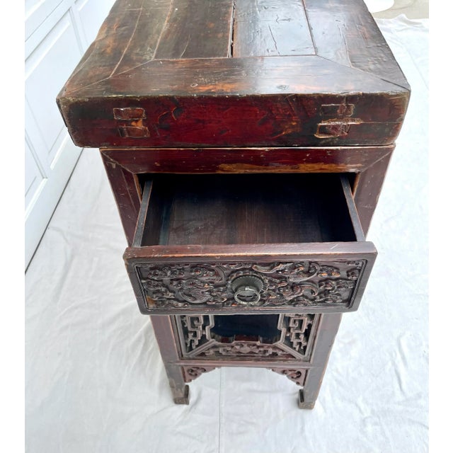Late 19th Century Antique Asian Carved Wood Altar Console Table For Sale - Image 5 of 13