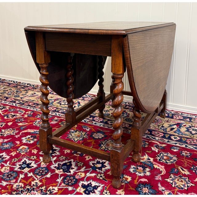 Antique English Large Table Drop Leaf Gateleg Barley Twist Oak Oval C. 1920-30s For Sale - Image 14 of 18