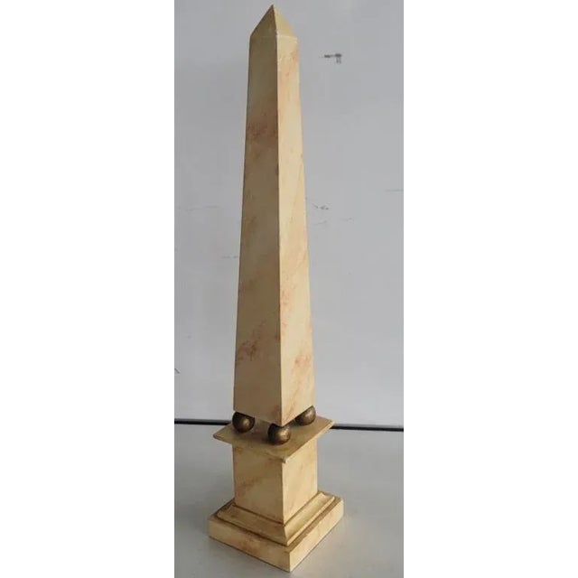 Contemporary Mid-Century Wooden Obelisk With Brass Knobs For Sale - Image 3 of 3
