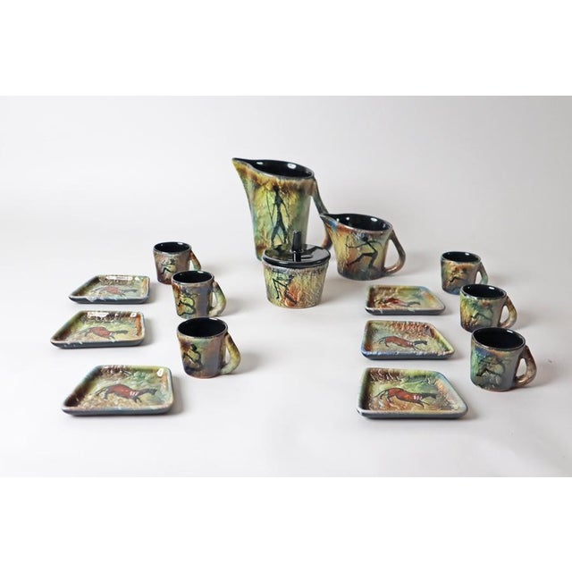 Espresso Service with Stone Age Painting for 6 from Lascaux, France 1960s, Set of 15 For Sale - Image 6 of 12