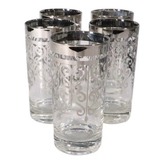 Mid 20th Century Hollywood Regency Silver Overlay Highball Glasses - Set of Five For Sale