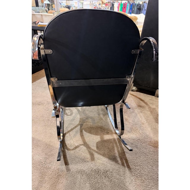 1970s Chrome and Black Leather Scrolled Arm Rocker For Sale - Image 4 of 5