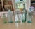 Set of five antique light green/aqua apothecary bottles to brighten up any display. From left: -Small square light green...