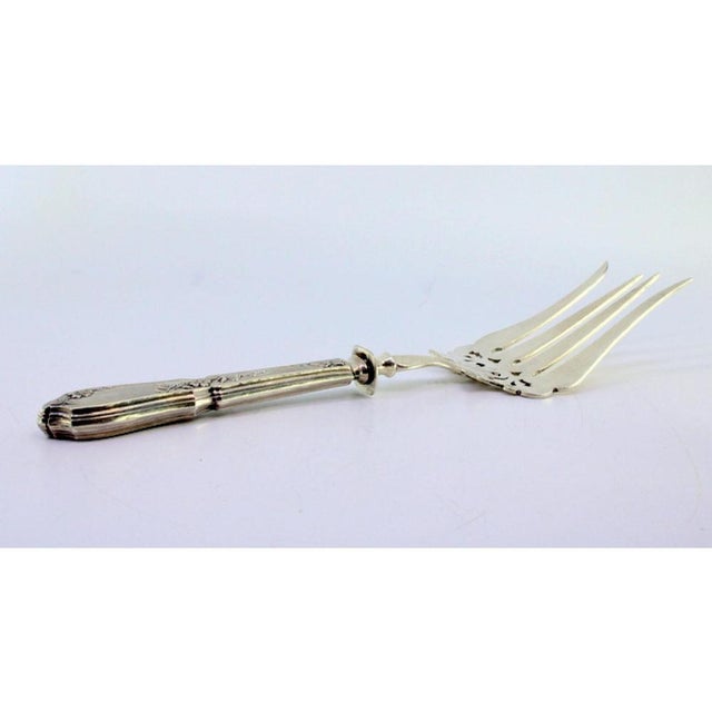 Silver Fish Serving Fork with Floral Decor, Prongs and Embossed Handle For Sale - Image 3 of 9