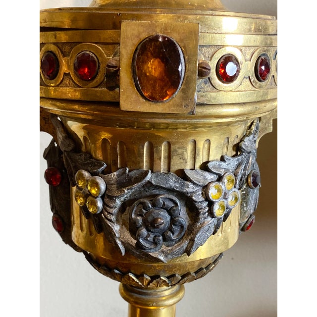 Gilt Metal Urns With Jewels and Swags Table Lamps - a Pair For Sale - Image 4 of 11