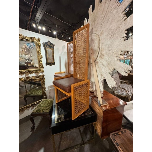 Mid-Century Modern Pair of MCM Designer High Back Rattan Hall Chairs For Sale - Image 3 of 8