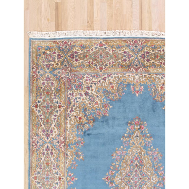 Early 20th Century Antique Kerman Carpet, Fine Persian Oriental Rug Light Blue, Ivory, Gold, Green For Sale - Image 5 of 12
