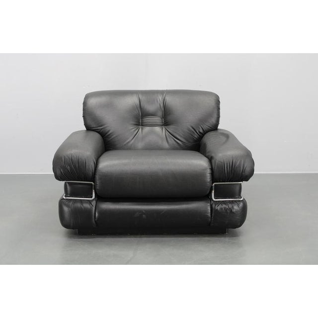 Italian Pompon Armchair in Black Leatherette from Ceriotti, 1970s For Sale - Image 3 of 18