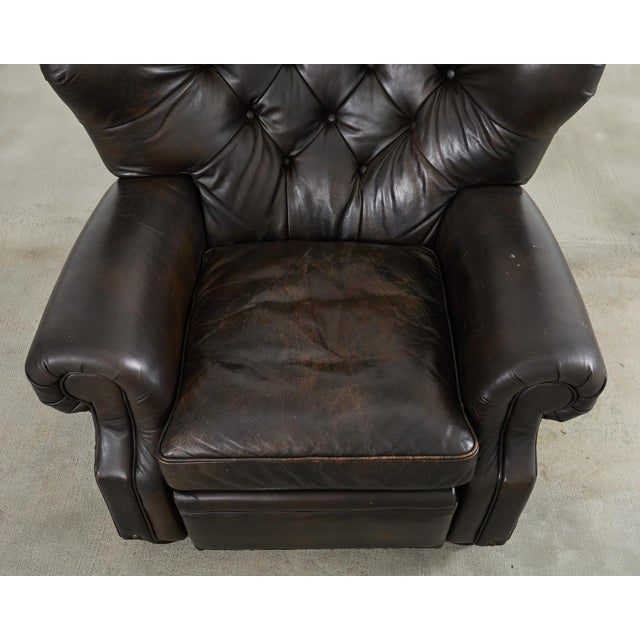 Wood Ralph Lauren Style Cigar Leather Wingback Writers Chair For Sale - Image 7 of 12