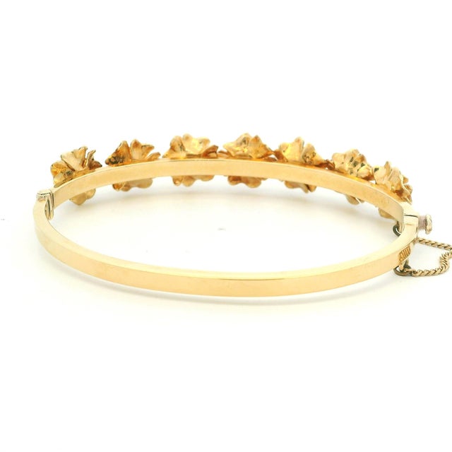 Metal Antique English Victorian Diamond Wild Rose Floral Bangle Bracelet in 15k Gold For Sale - Image 7 of 10