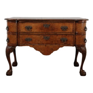Early 20th Century English Burl Walnut Chippendale-Style Lowboy Ball-and-Claw Console For Sale