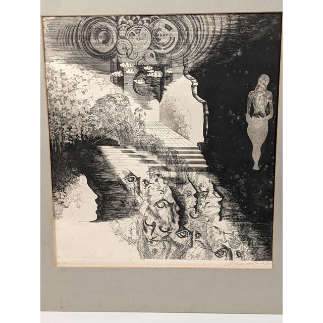 Original Pencil Signed Surrealist Etching on Paper, Dreamlike Symbolist Composition, Mid-20th Century For Sale - Image 13 of 18