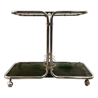 Bauhaus Bar Cart in Chrome & Smoked Glass, Czechoslovakia, 1960s For Sale