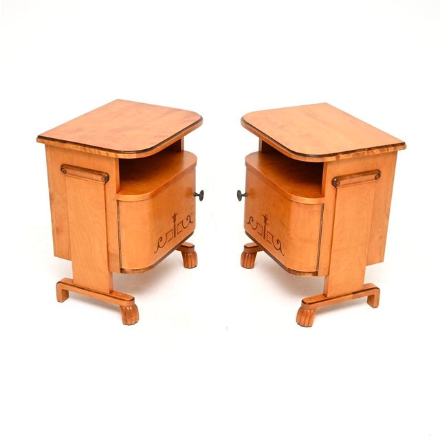 Swedish Art Deco Bedside Cabinets in Satin Birch, 1930, Set of 2 For Sale - Image 4 of 11