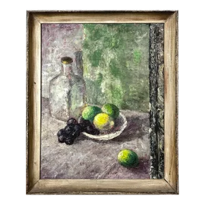 Richard Hood (1910-1995) - Antique Still Life With Limes and Grapes, Signed (C. 1930, Oil on Board)