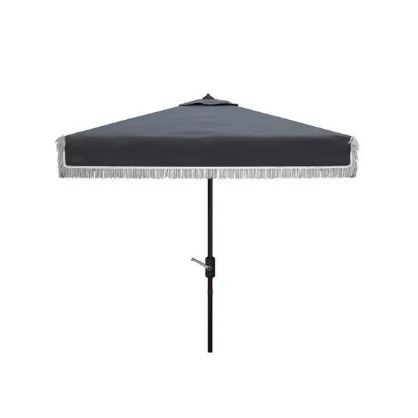 Outdoor Milan Fringe 7.5 ft Square Crank Umbrella - Navy/White For Sale In Philadelphia - Image 6 of 6