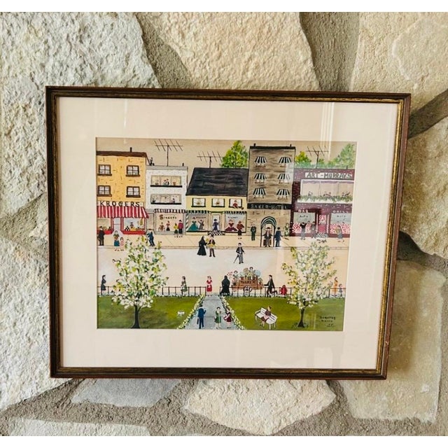 1950s American Folk Art Watercolor Townscape, Main Street c.1958 For Sale - Image 5 of 12